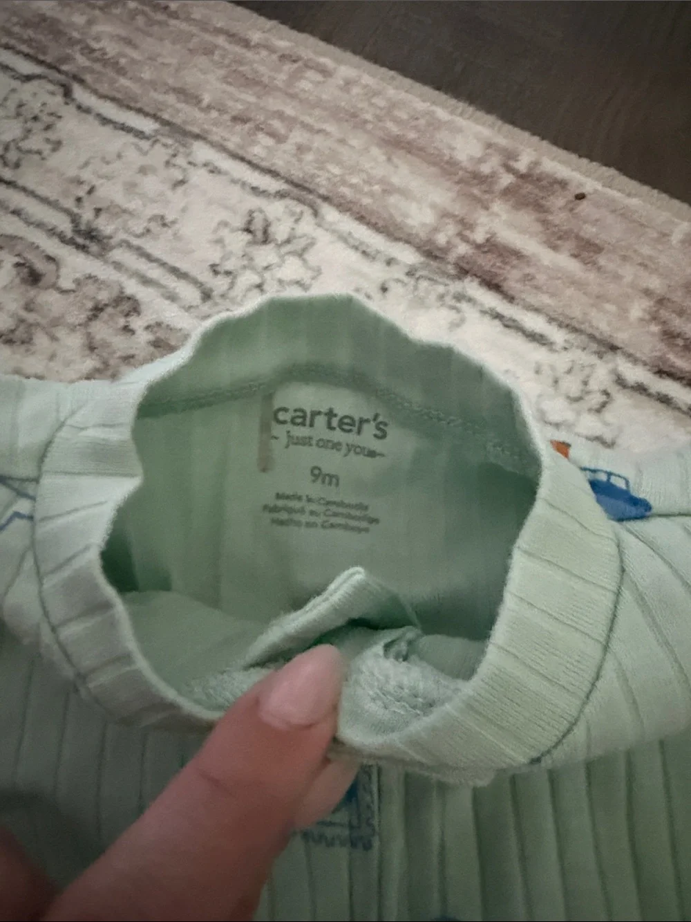 Carters Baby Green Footed One-Piece Sleeper with fun scooter and vacation print